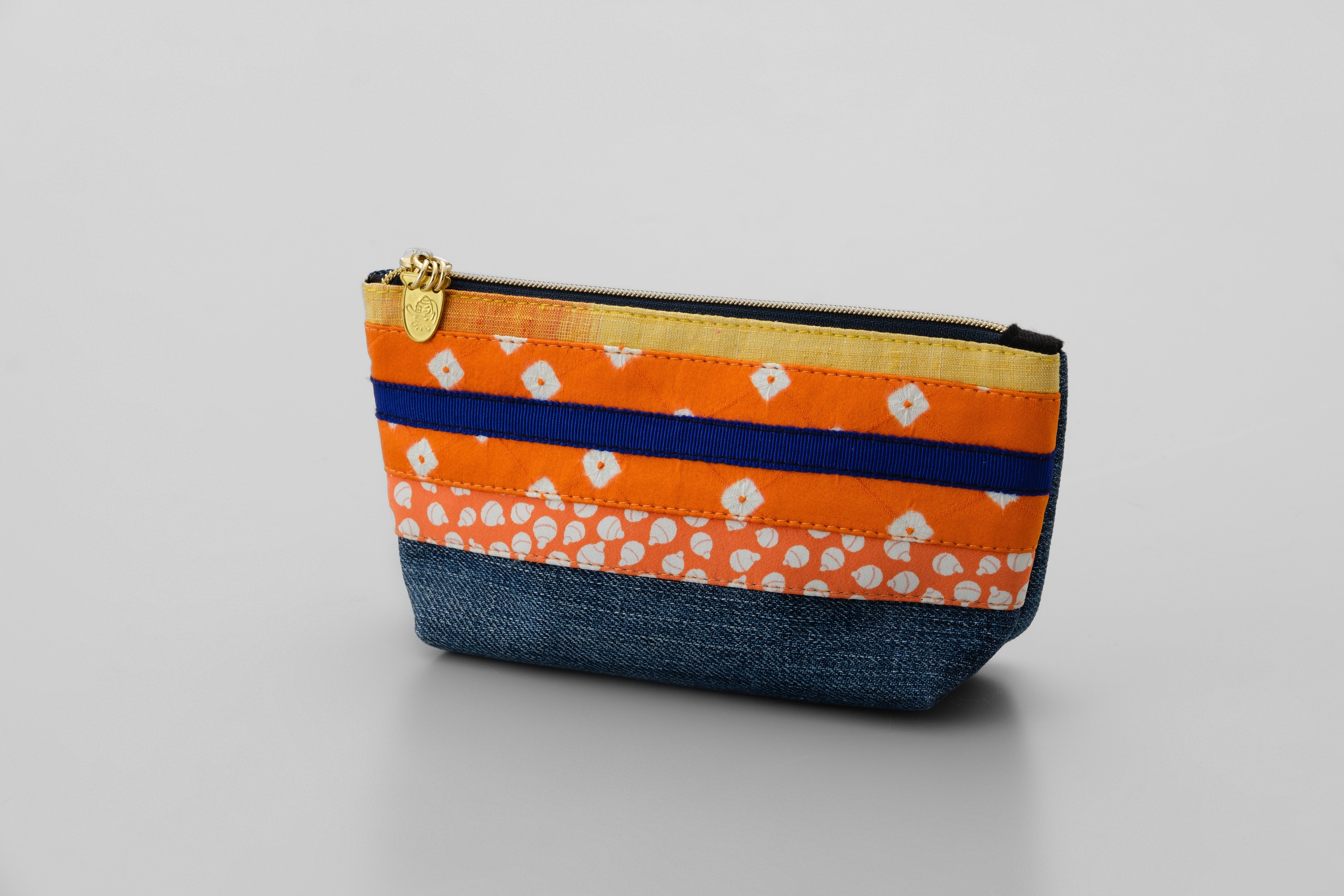 着物ポーチ (オレンジ系)
